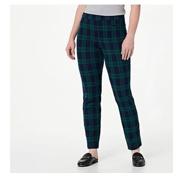 Susan Graver Pants - NWT Susan Graver Plus Size Blue Green Plaid French Knot Straight Leg Pants - 5XL